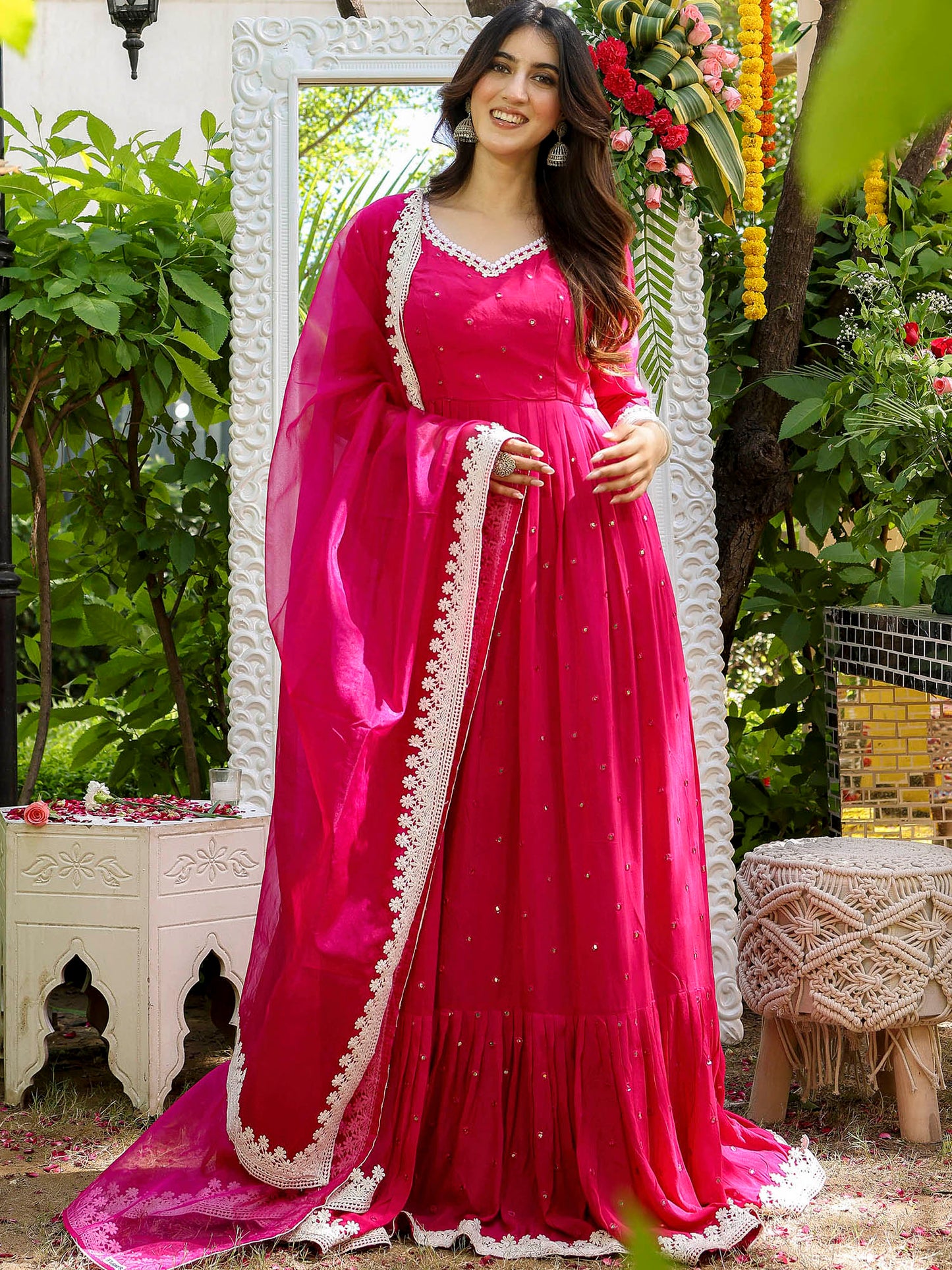 Pink Mirror Anarkali Set