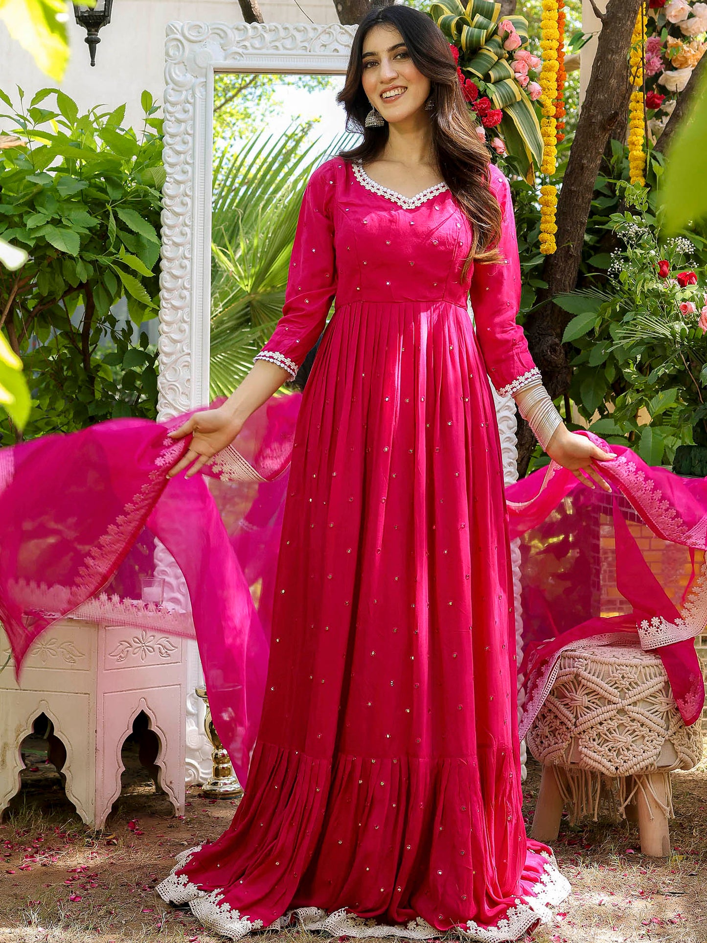 Pink Mirror Anarkali Set