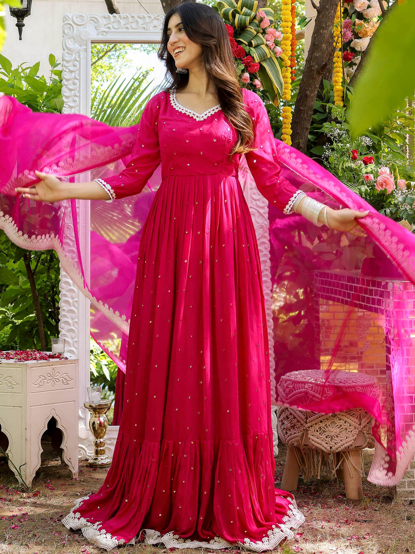 Pink Mirror Anarkali Set