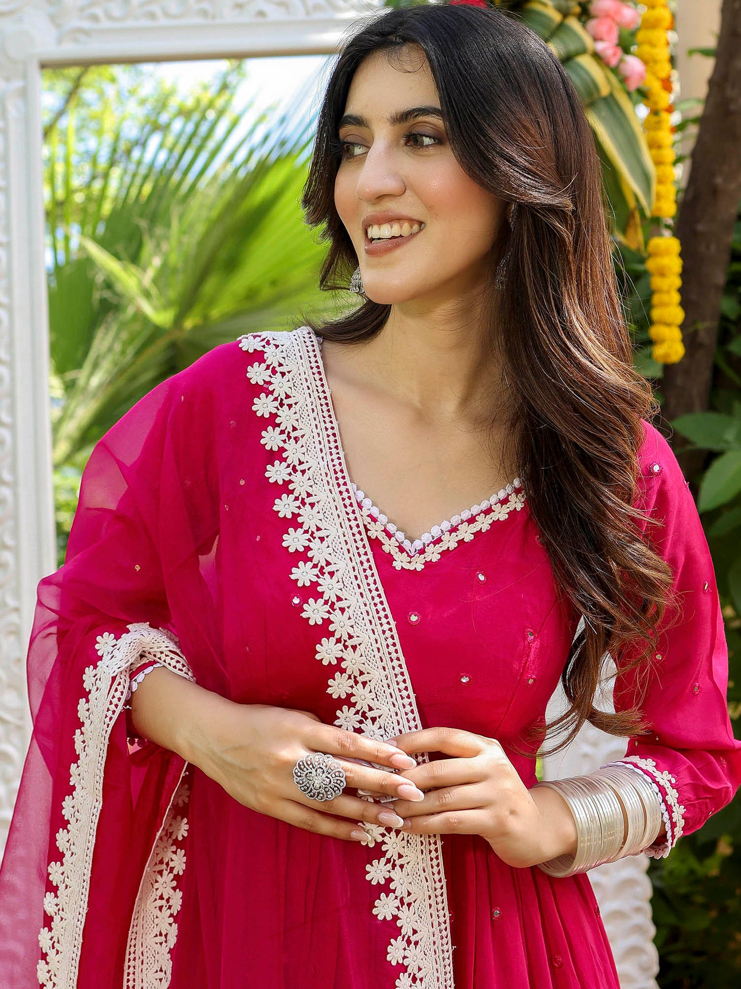 Pink Mirror Anarkali Set