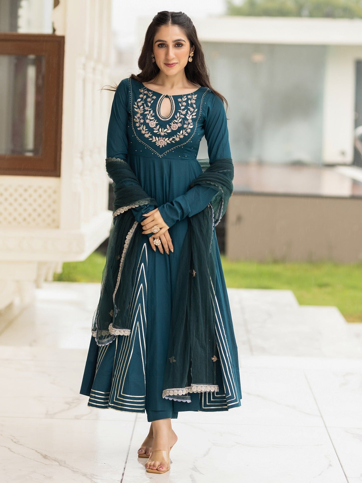 Cotton Teal Anarkali