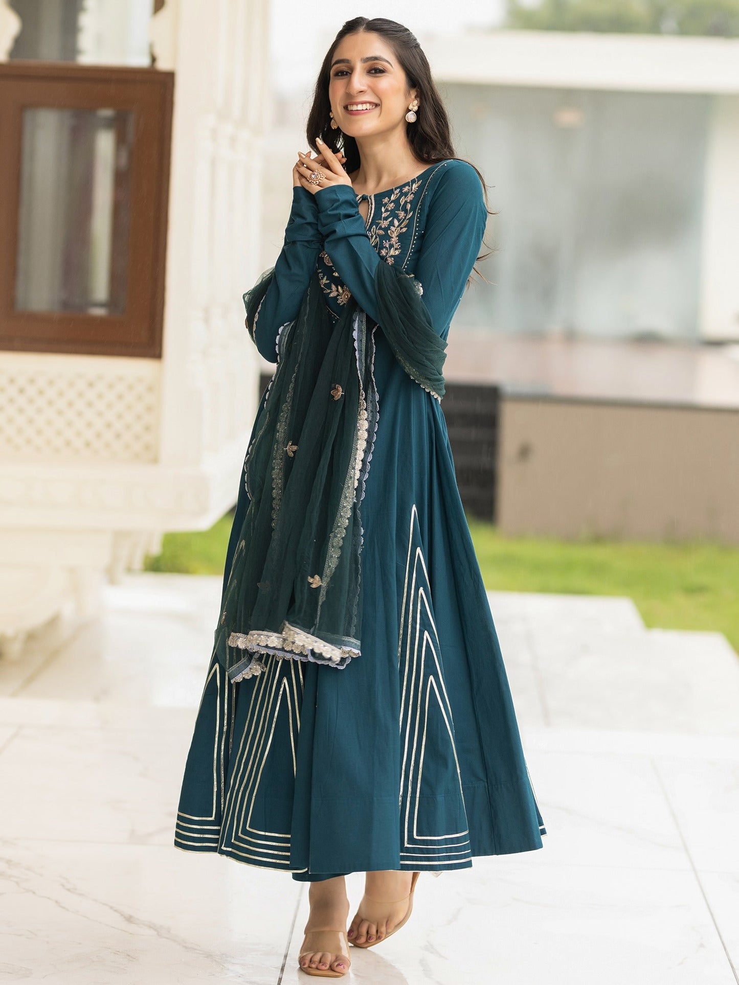 Cotton Teal Anarkali