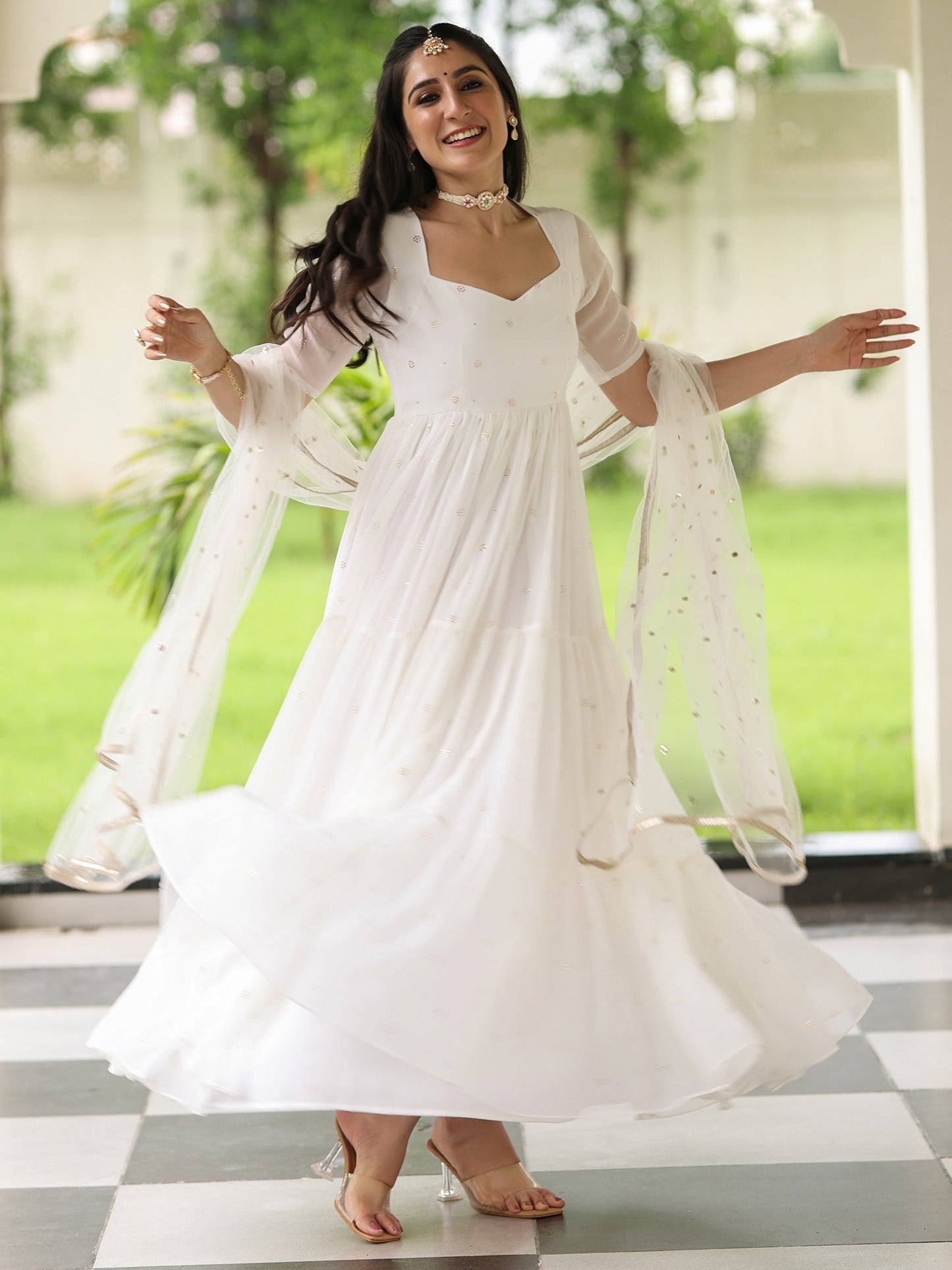 Meher White Anarkali