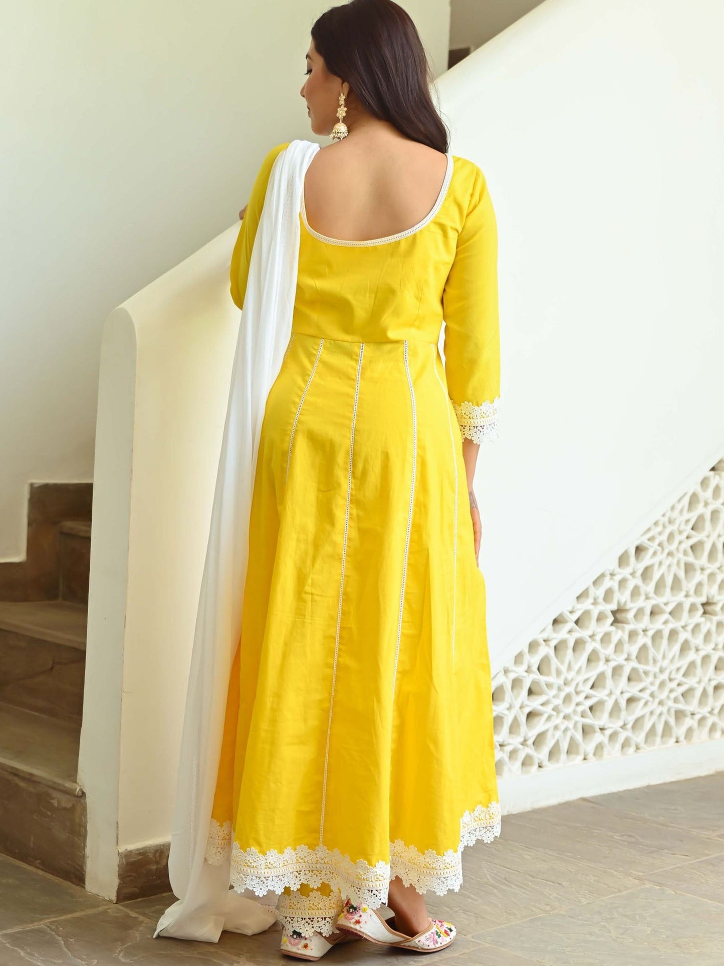 Yellow Cotton Anarkali Set
