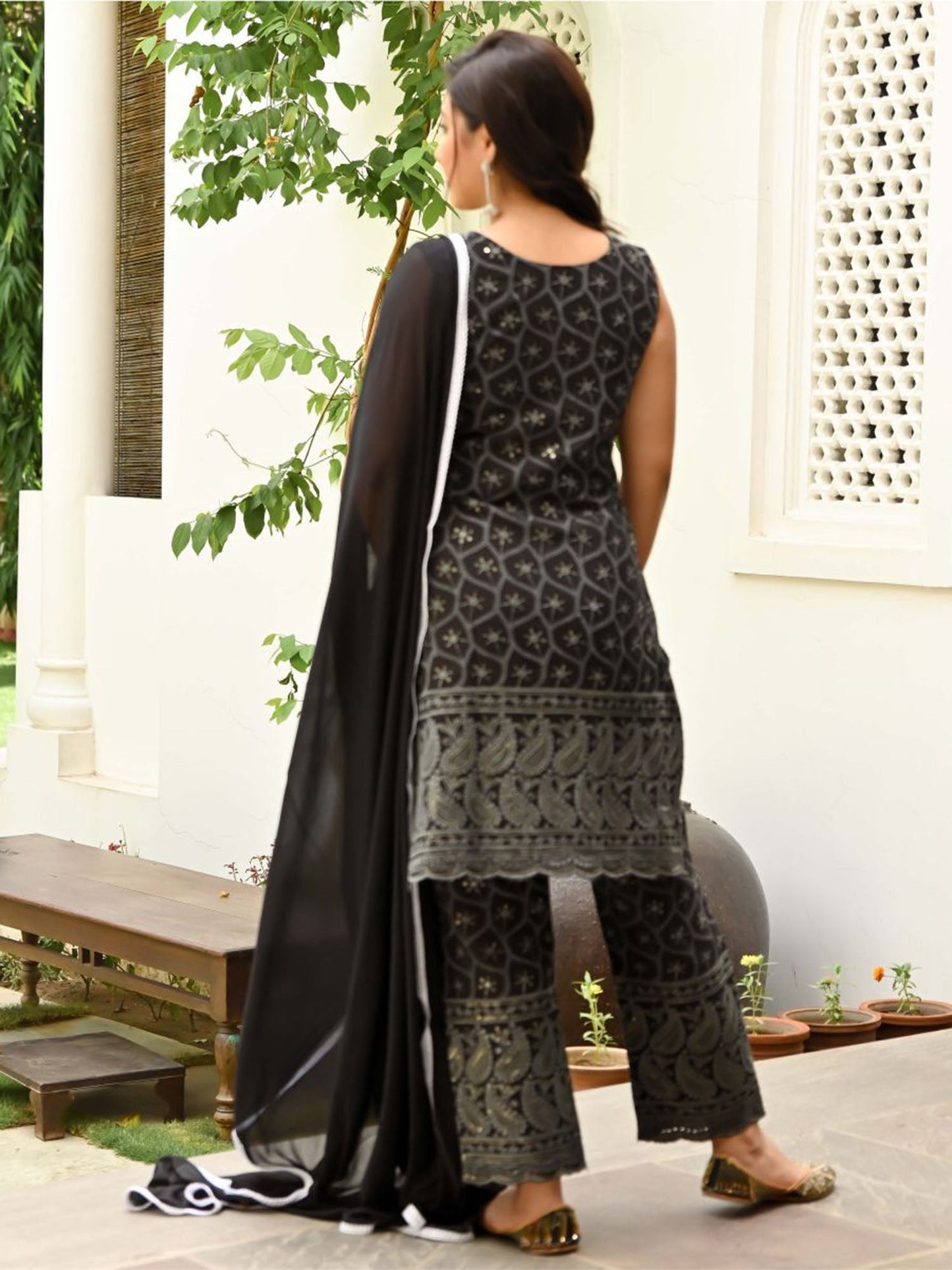 Black Embroidered Kurta Pant Set