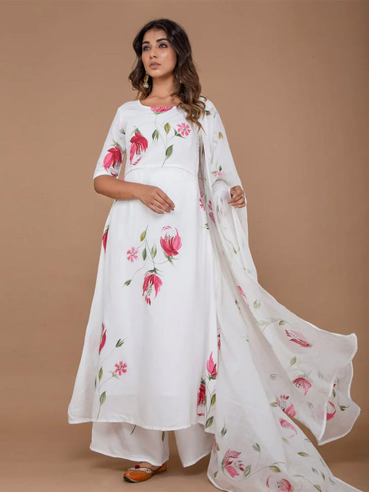 White Hand Painted Kurta Set