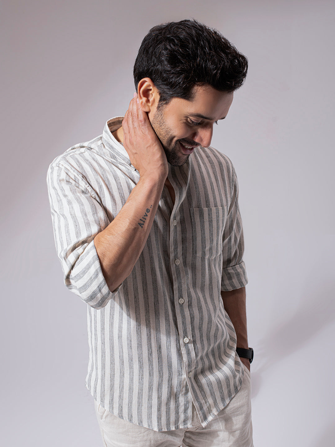 Sage Green Stripes Linen Cotton Shirt