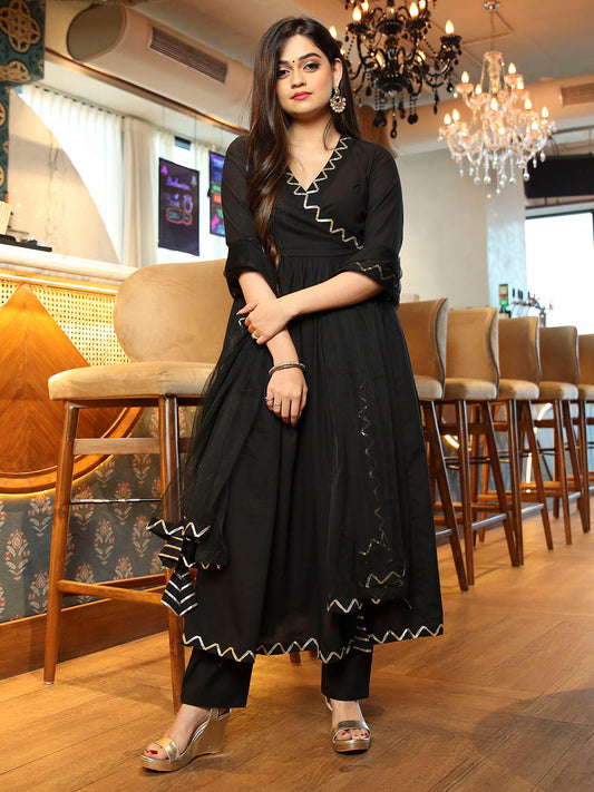 Black Pant Style Anarkali pant  Suit Set