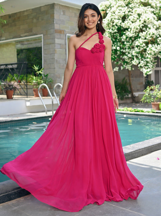 Rosy one shoulder dress
