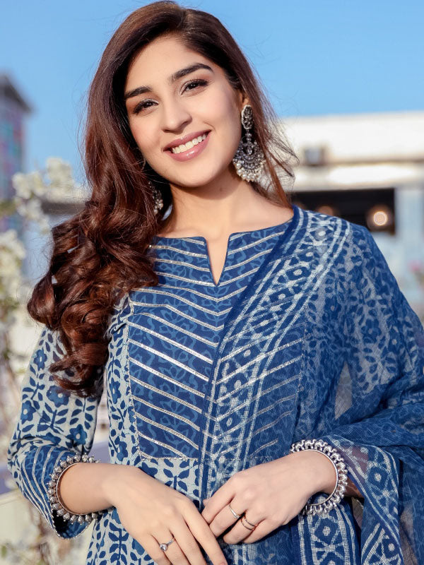 Indigo Chanderi With Doria Dupatta
