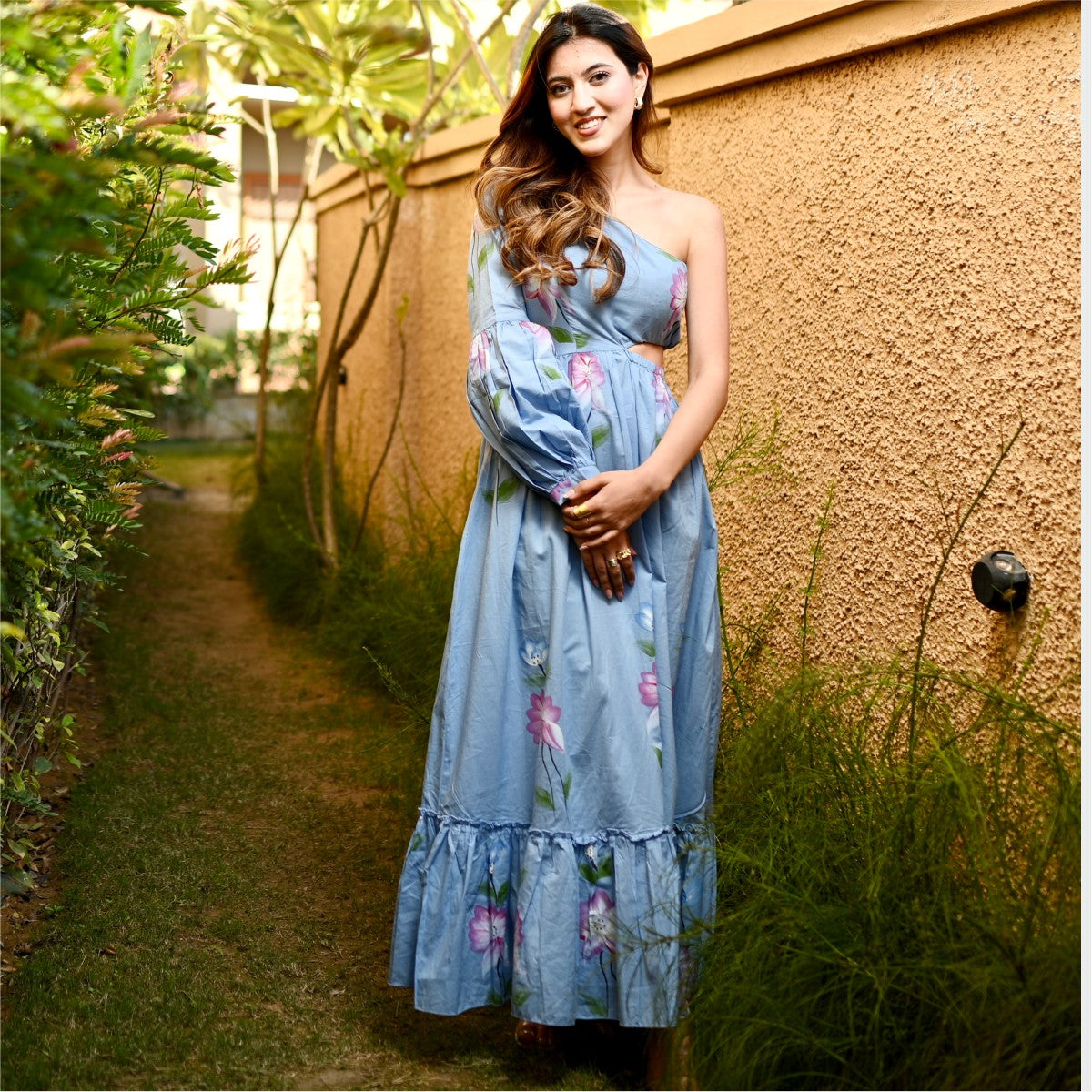 Blue Hand Painted Cut Out Dress