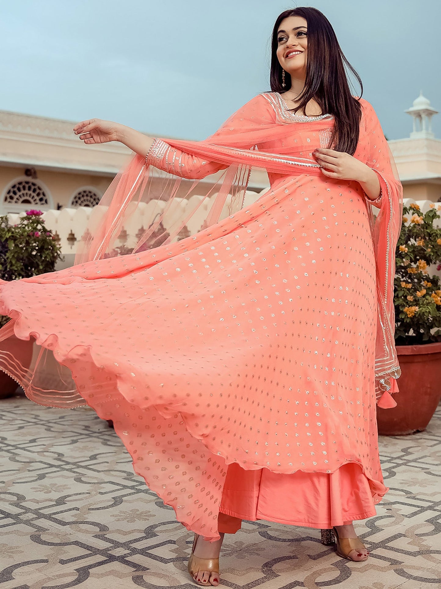 Peach Georgette Anarkali Set