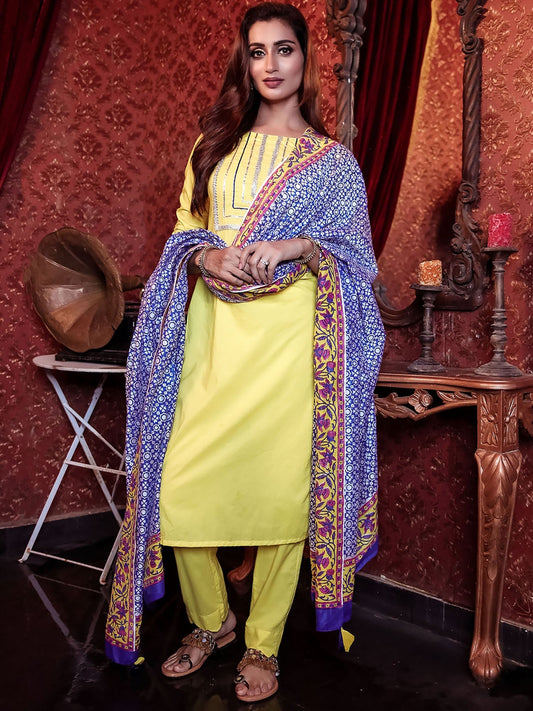 Yellow Gota Lace Pant Set