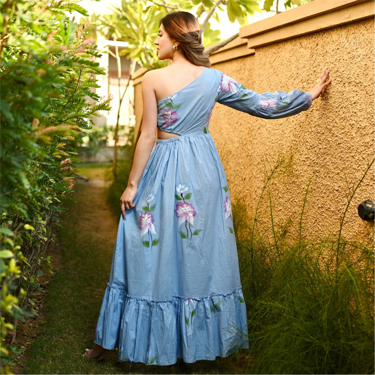 Blue Hand Painted Cut Out Dress