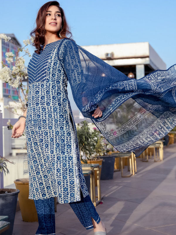 Indigo Chanderi With Doria Dupatta