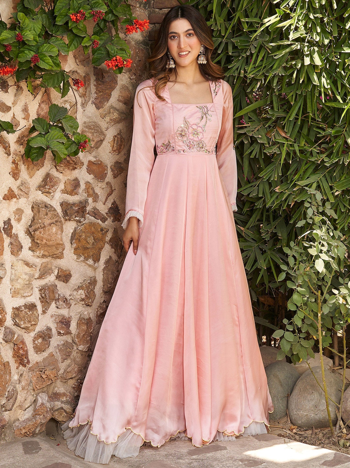 PEACH HAND EMBROIDERED GOWN