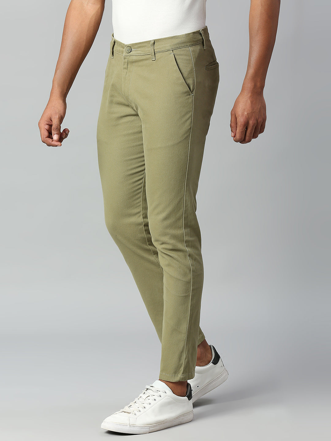 Men's Light Olive Tapered Fit Cotton Chinos