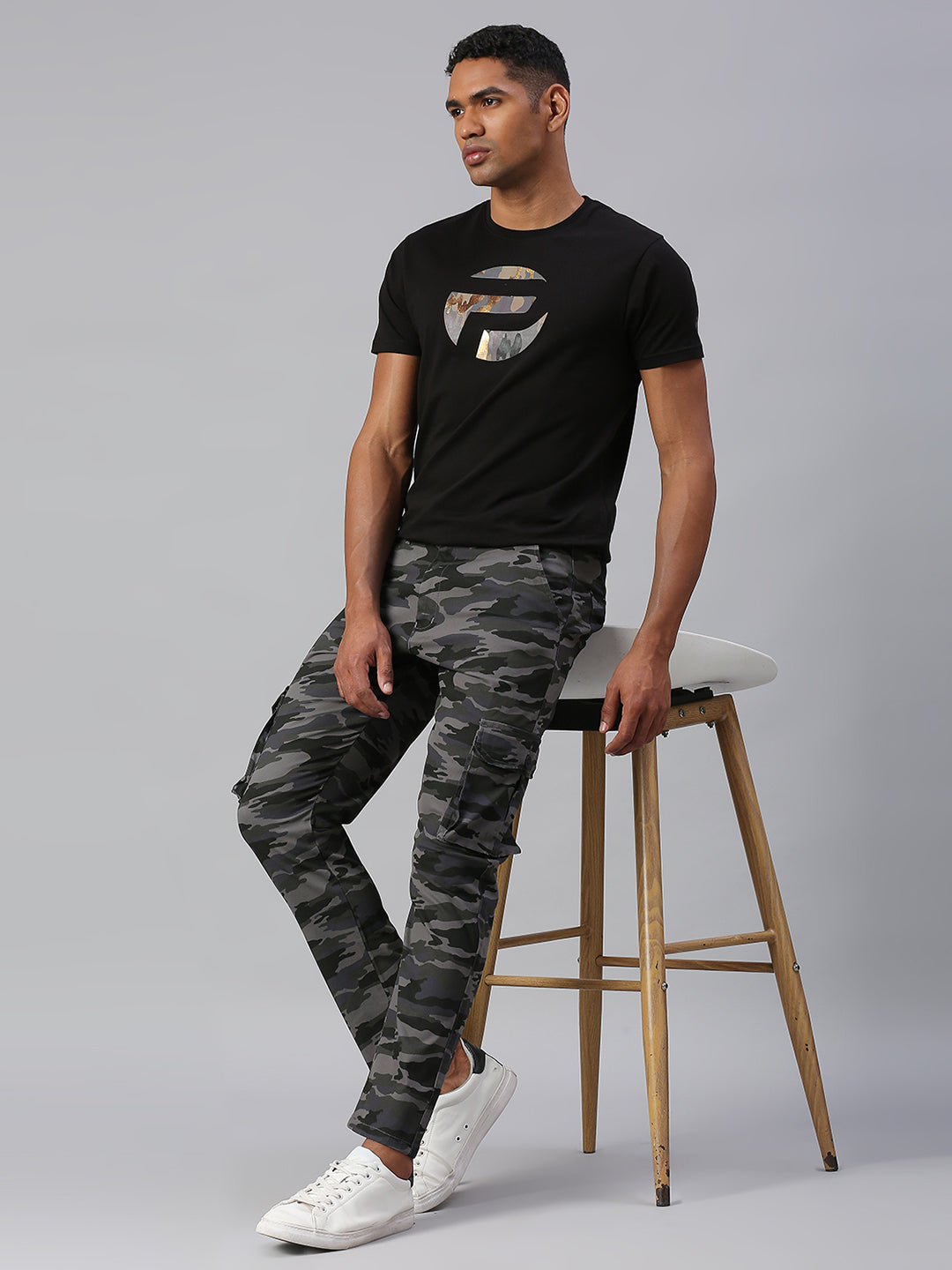 Men's Tapered Fit Camouflage Cotton Cargo (Natural Grey)