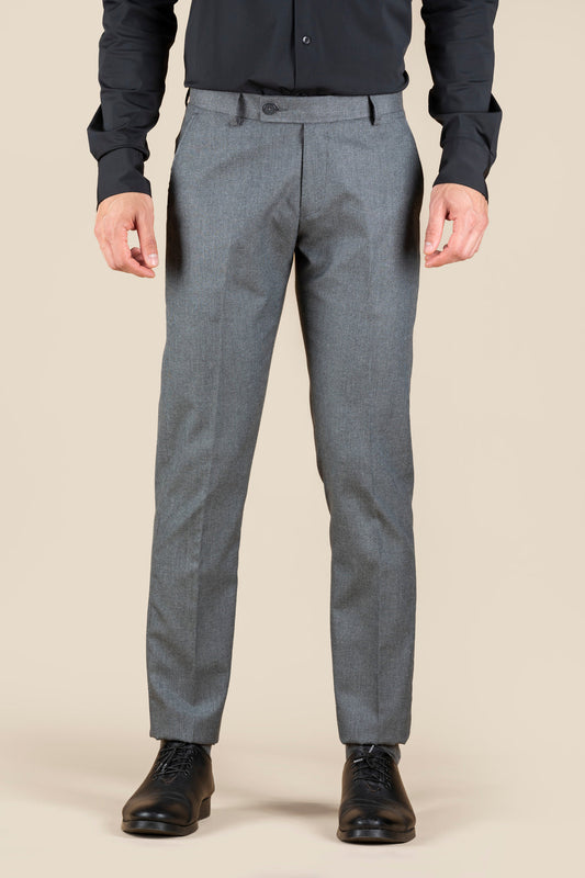 Men's Grey Slim Fit Non Stretch Formal Trouser With Flat Front