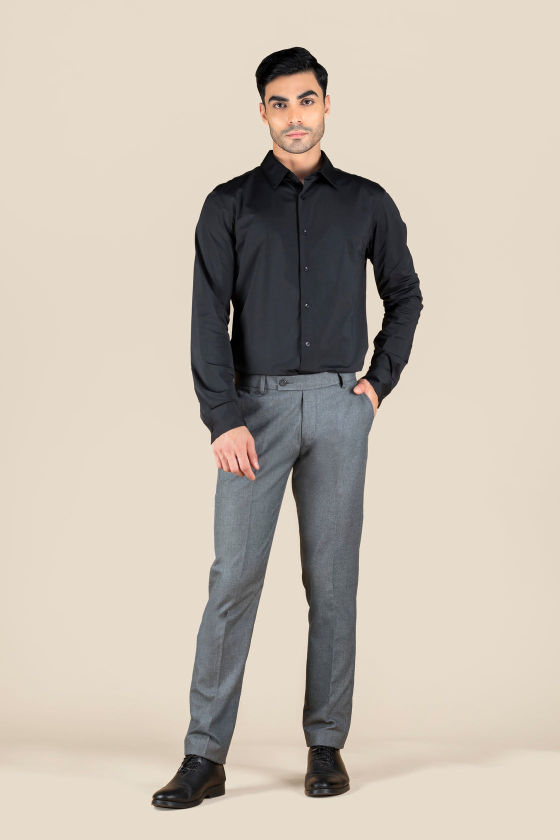 Men's Grey Slim Fit Non Stretch Formal Trouser With Flat Front