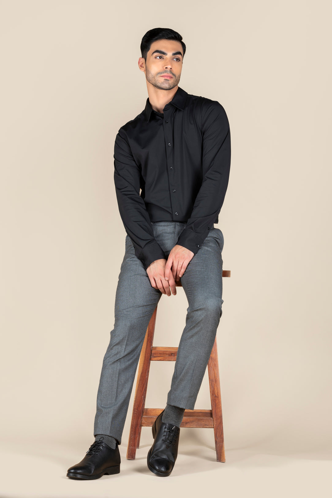 Men's Grey Slim Fit Non Stretch Formal Trouser With Flat Front