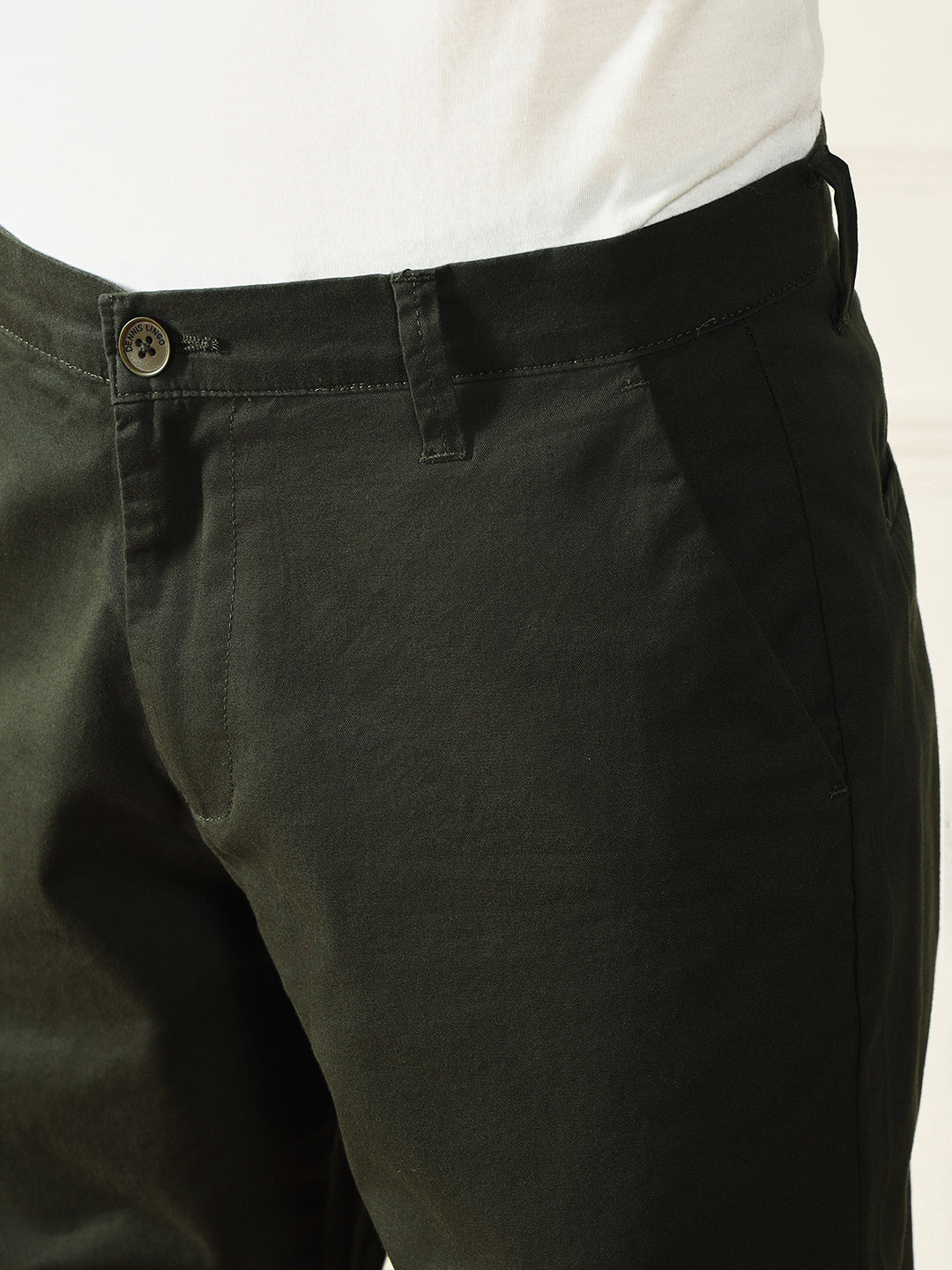 Men's Dark Green Solid Chinos