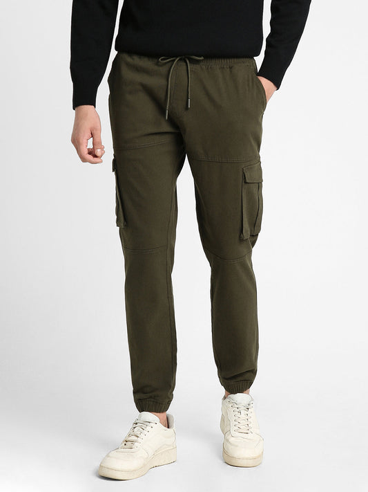 Men's Olive Solid Cargo Joggers