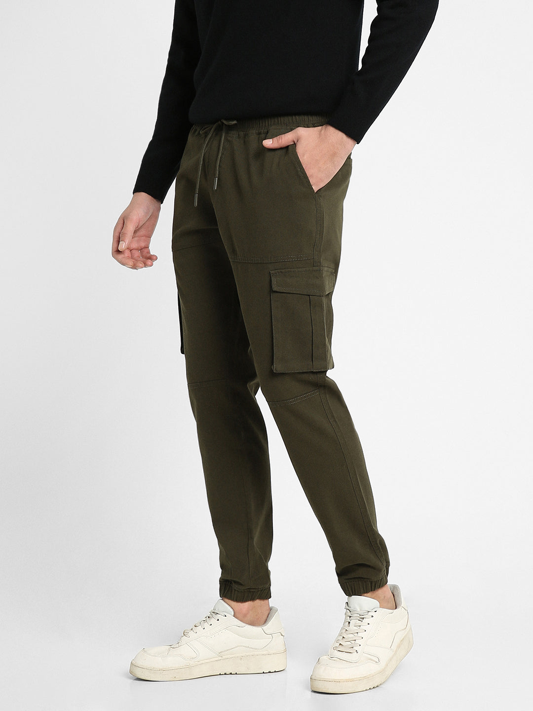 Men's Olive Solid Cargo Joggers
