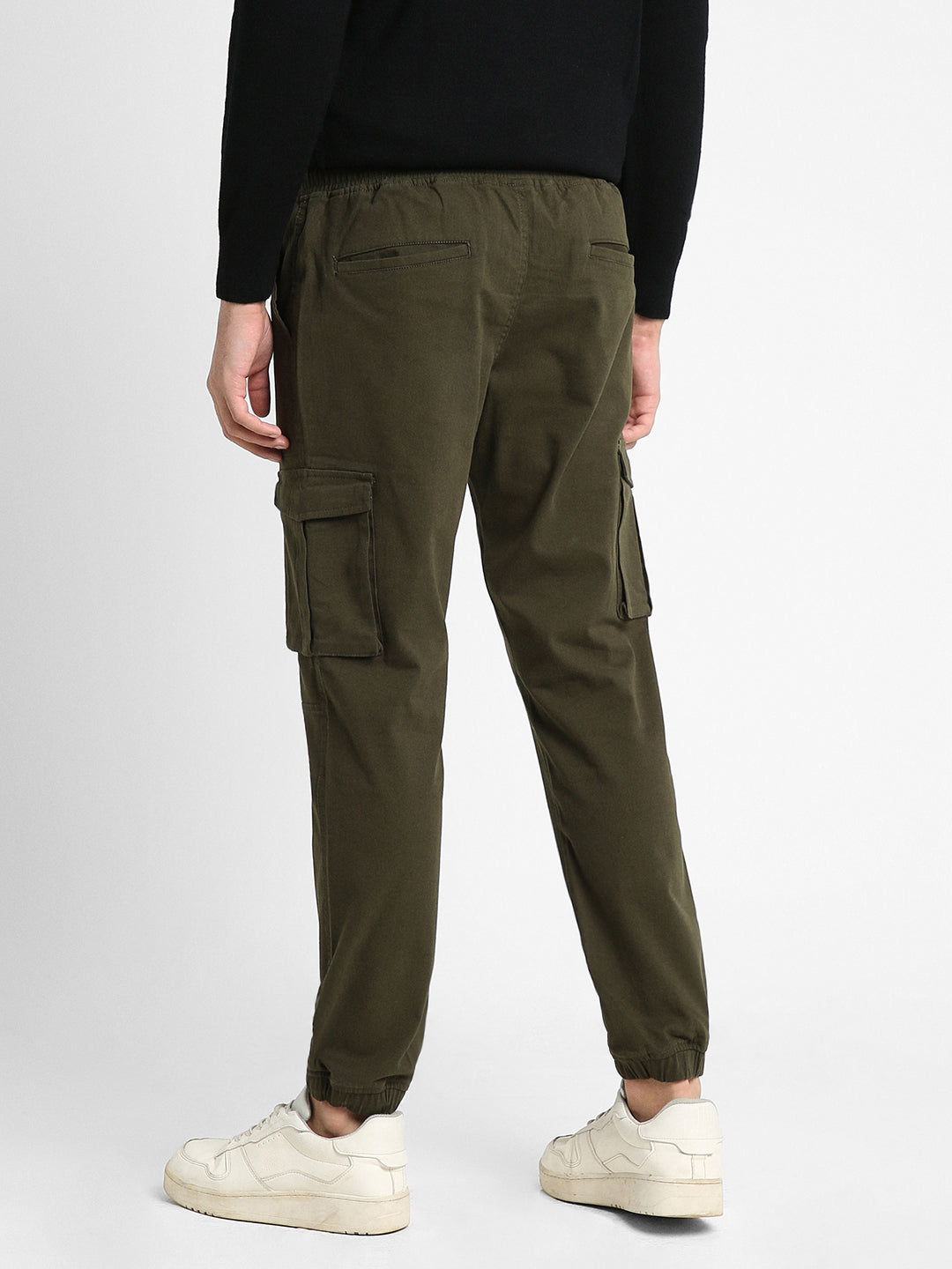 Men's Olive Solid Cargo Joggers