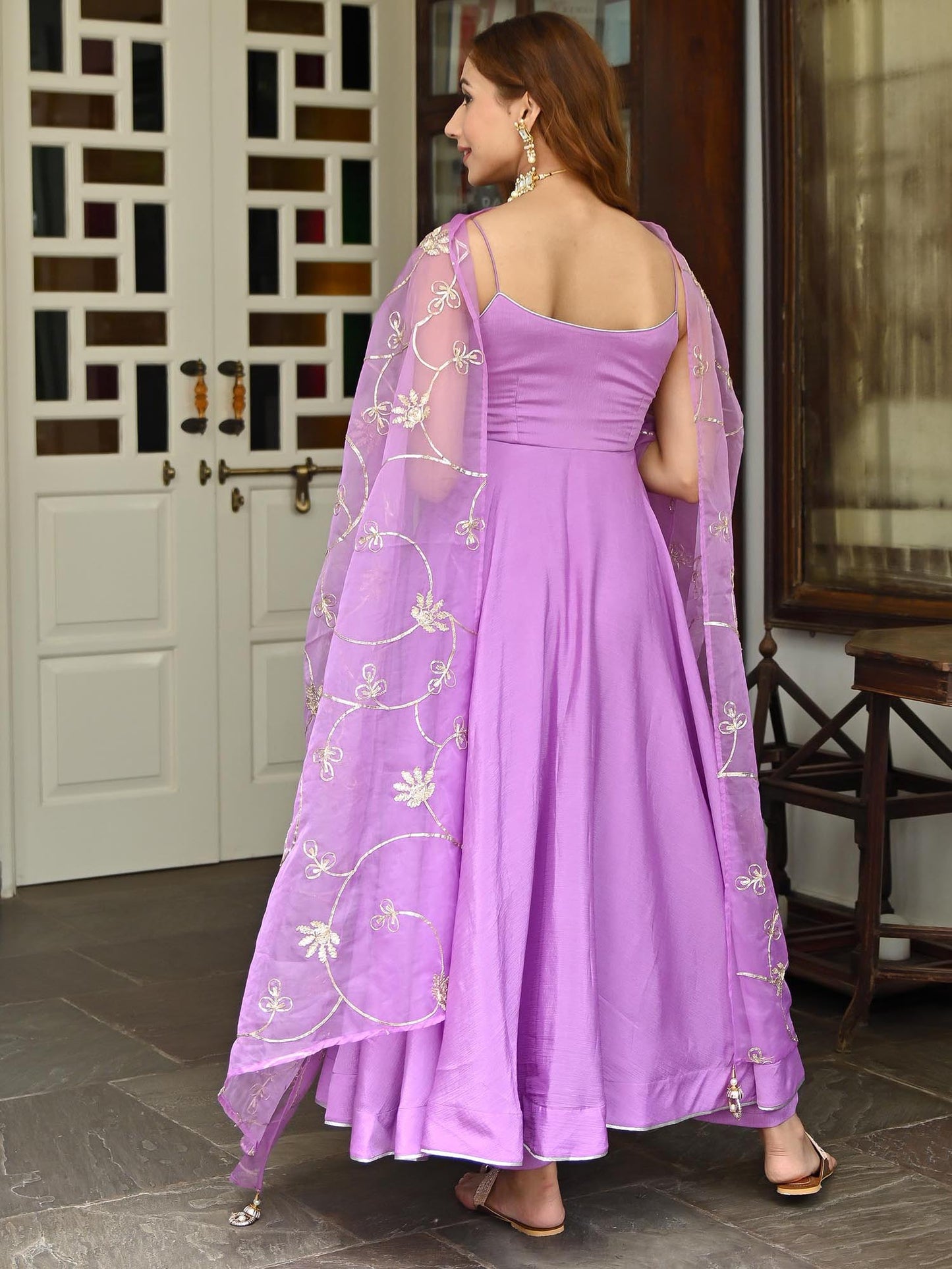 Purple Silk Anarkali Set