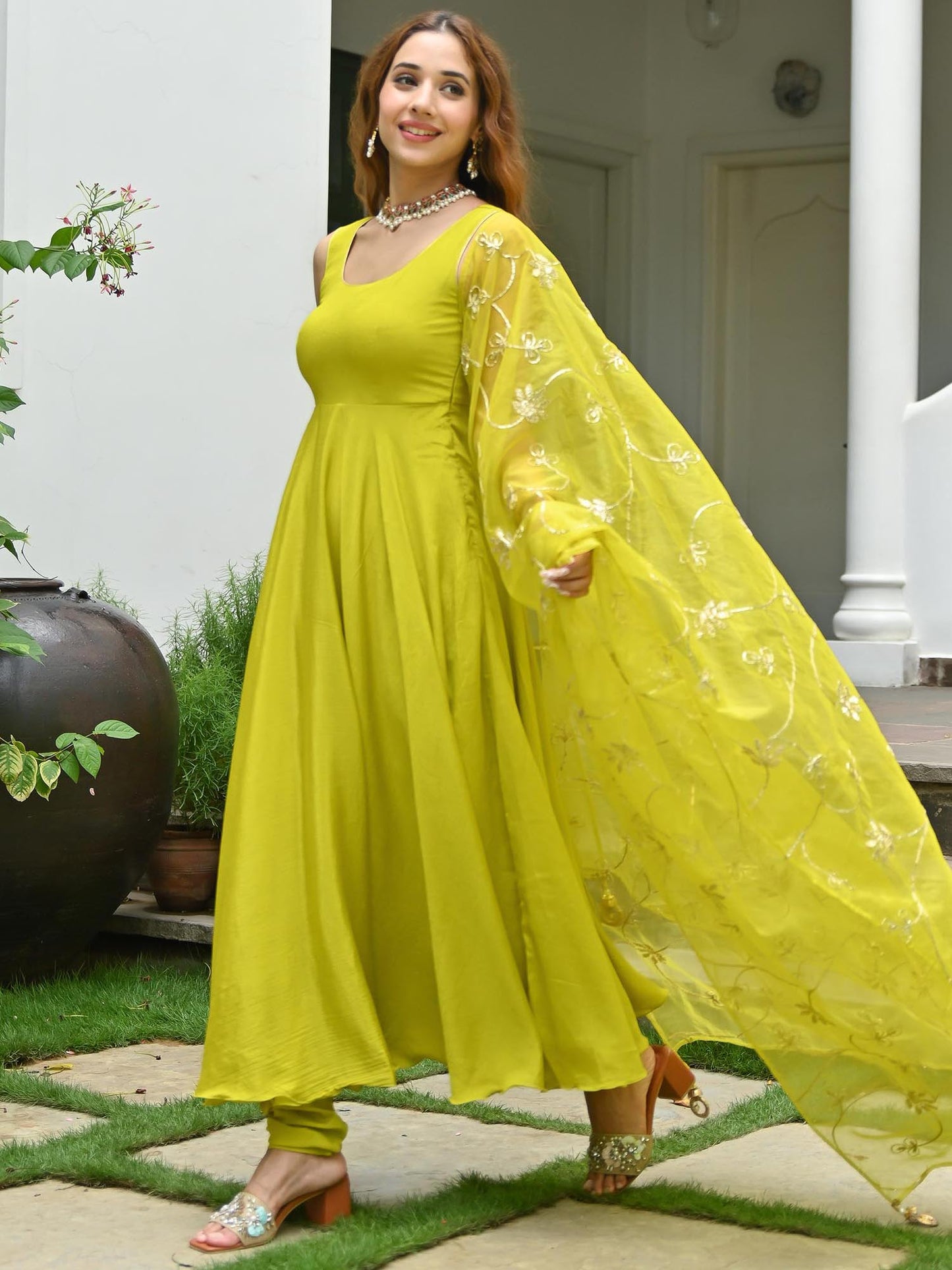 Parrot Green Anarkali Set