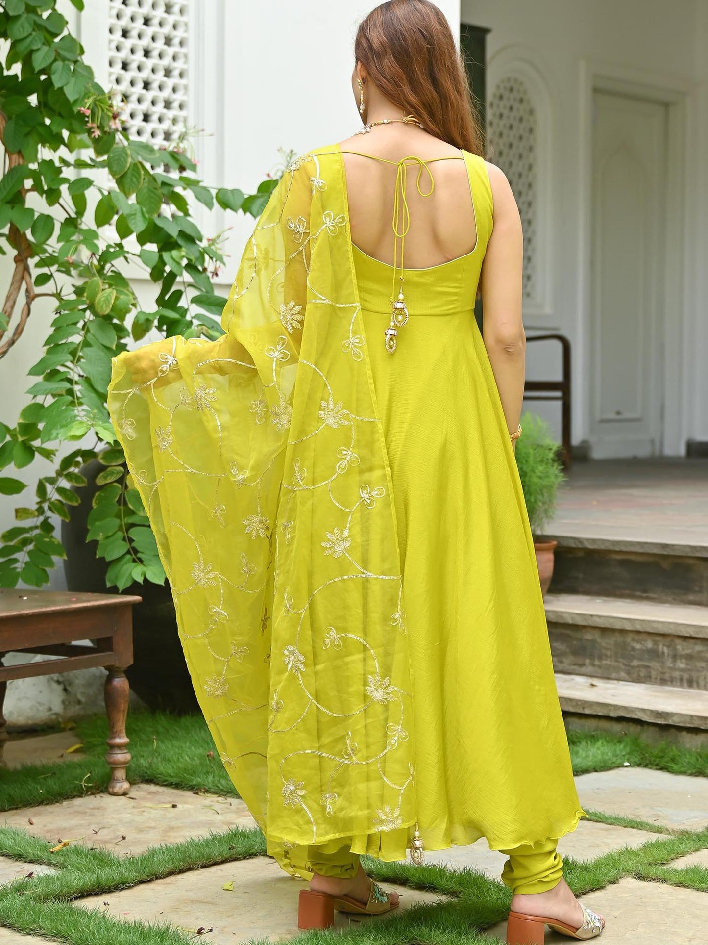 Parrot Green Anarkali Set