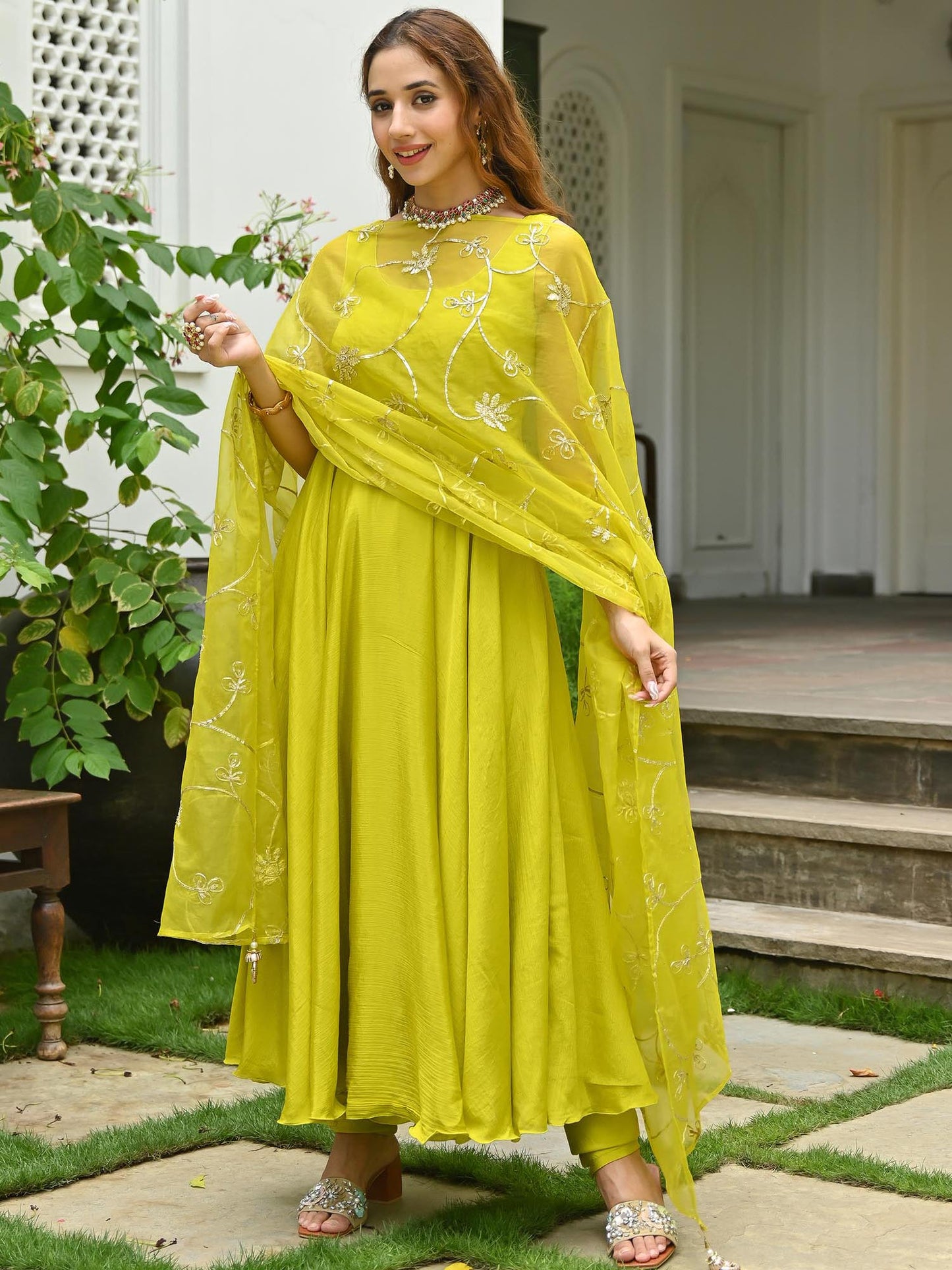 Parrot Green Anarkali Set