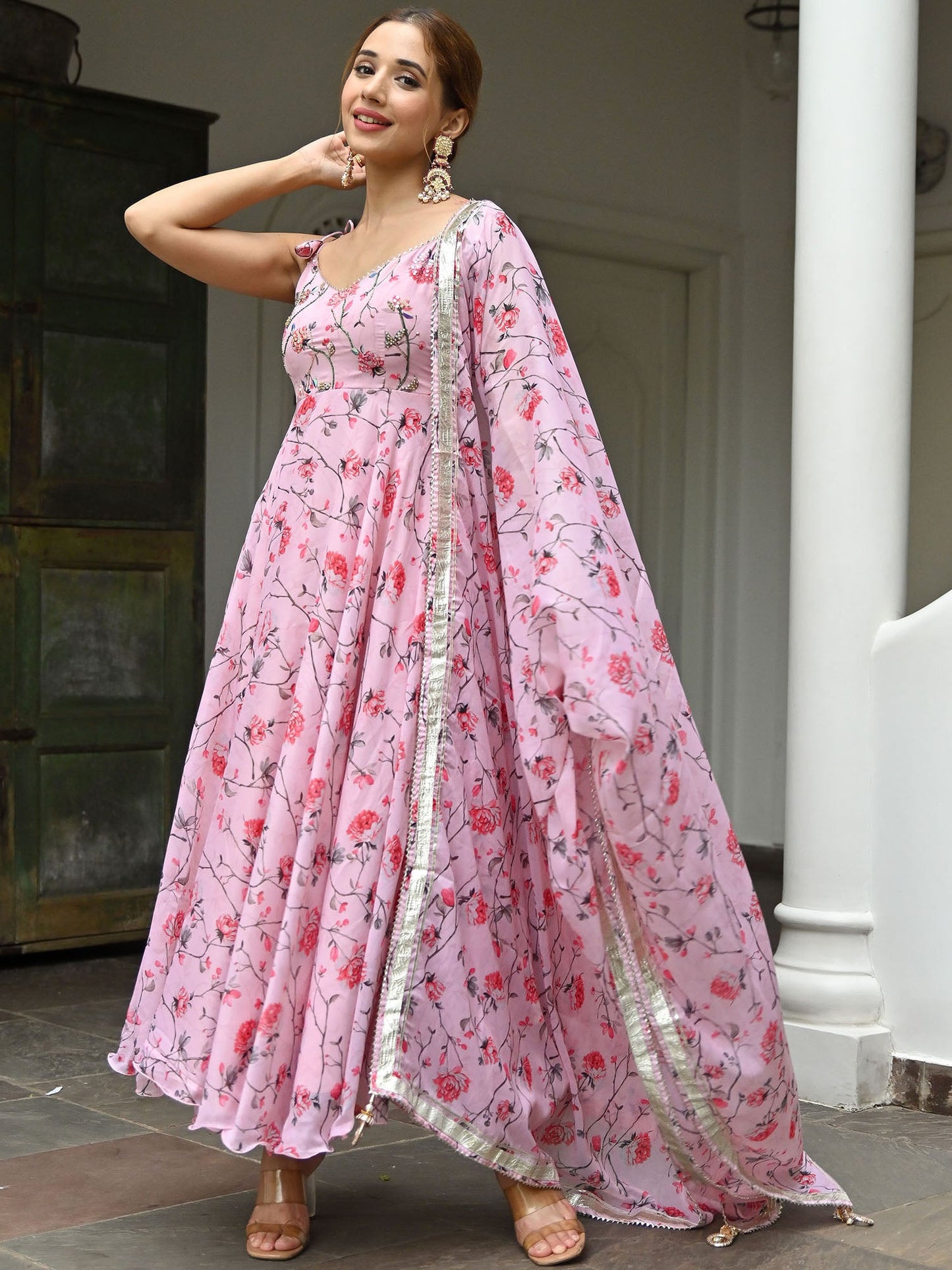 Rose Print Anarkali Set