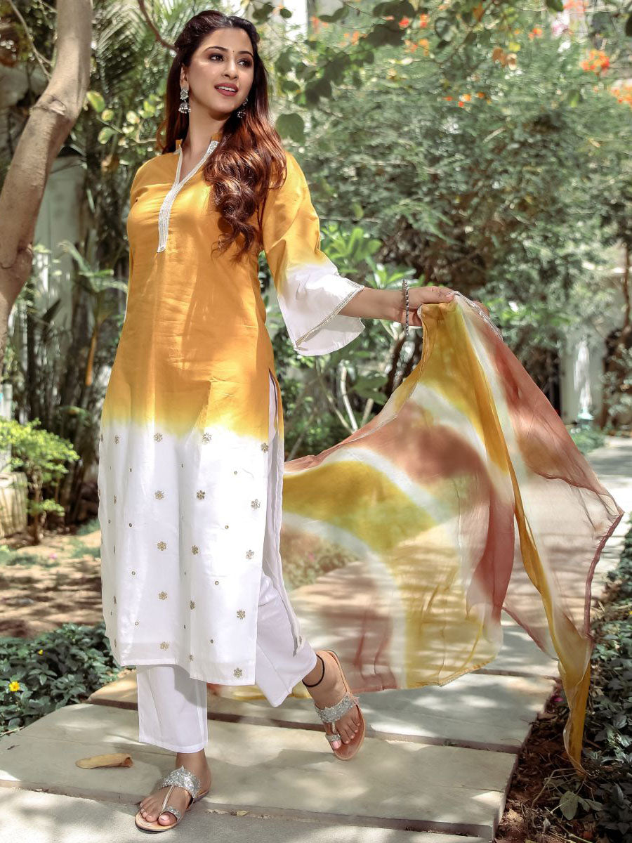 White Tie-Dye With Dupatta