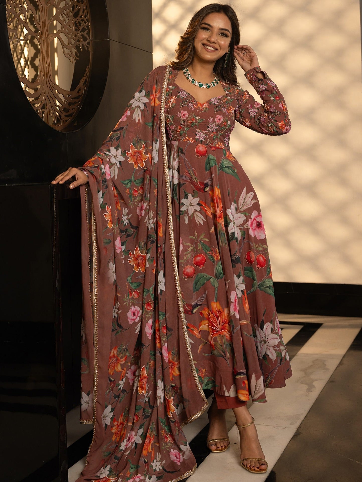 Tropical Radiance Beige Anarkali set
