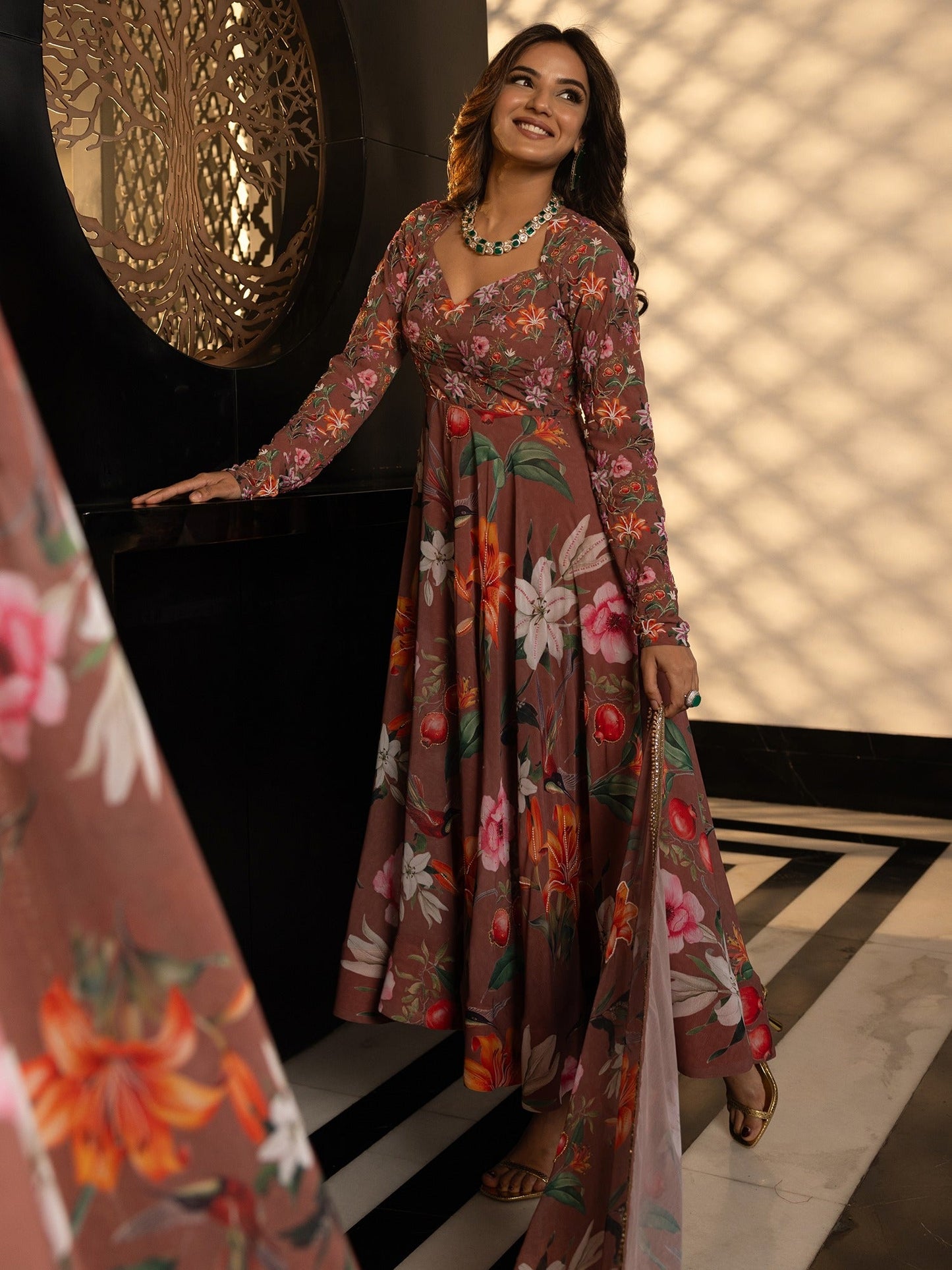 Tropical Radiance Beige Anarkali set