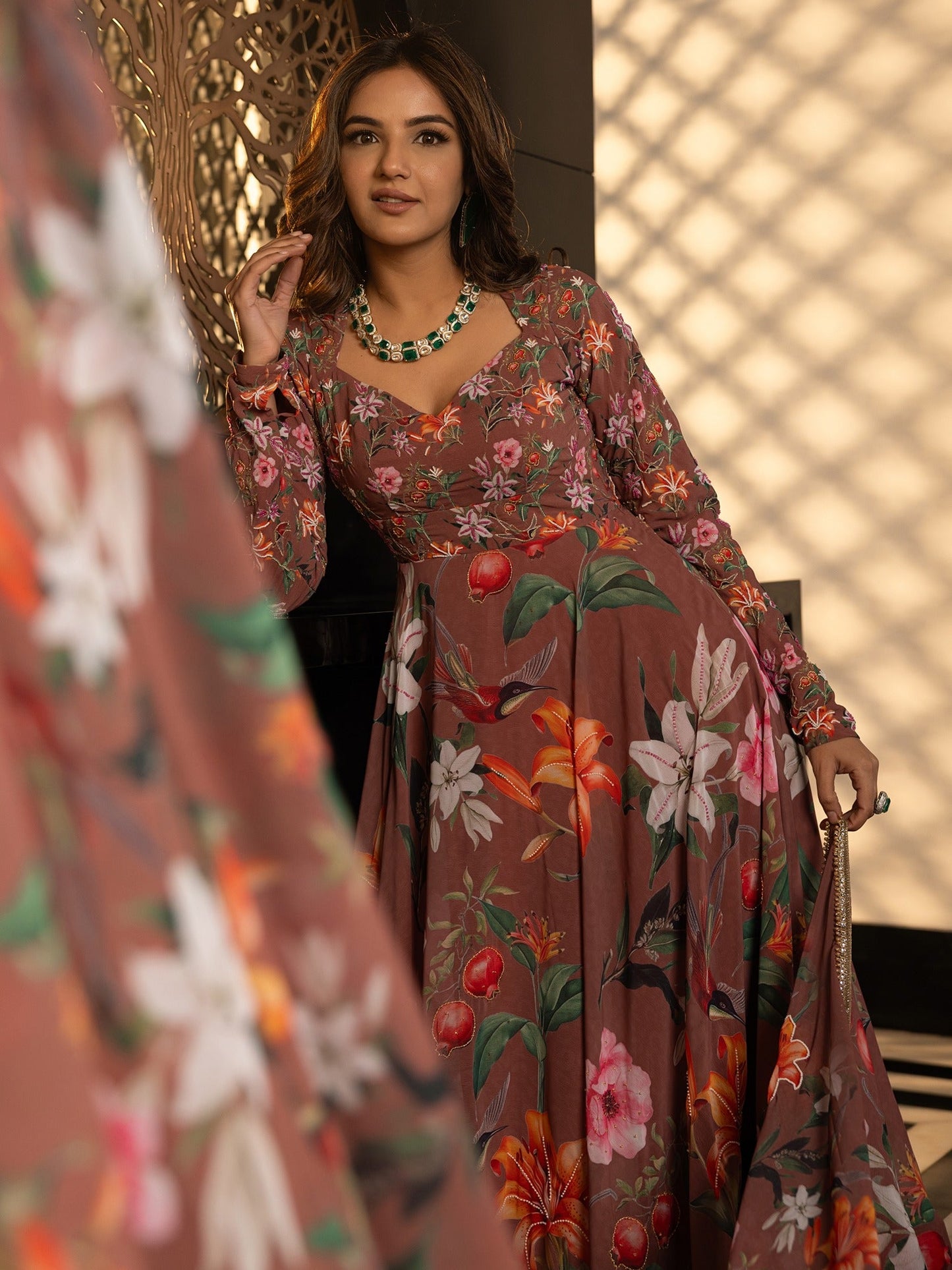 Tropical Radiance Beige Anarkali set