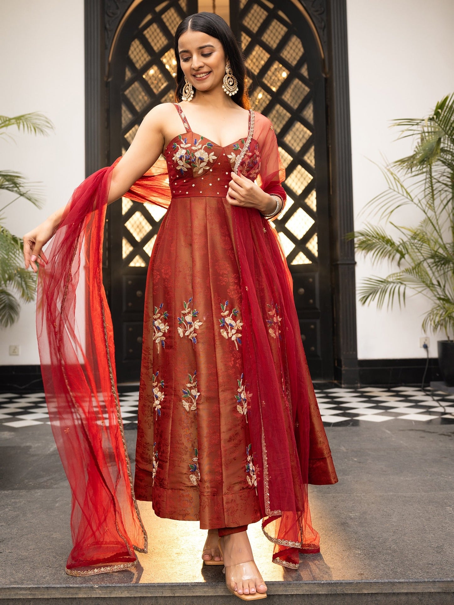 The Royals Maroon Anarkali Set