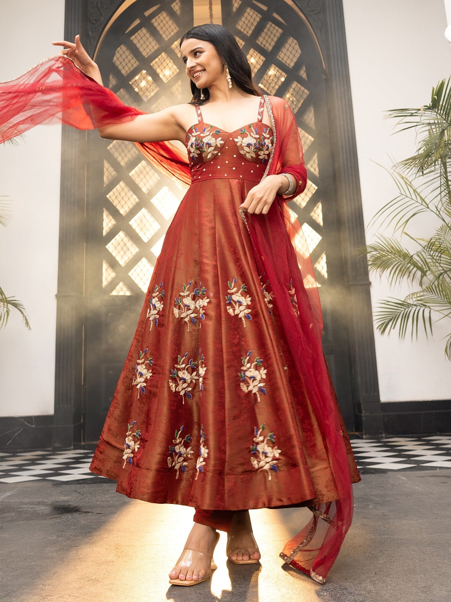 The Royals Maroon Anarkali Set