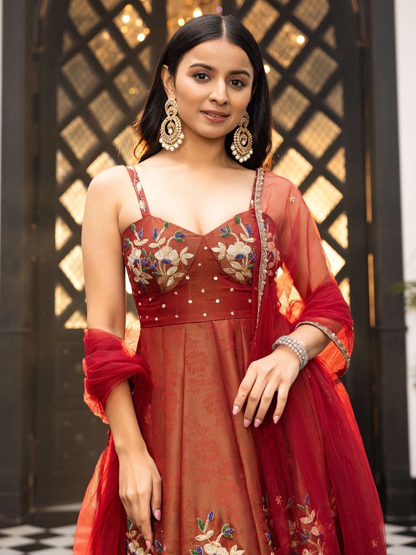 The Royals Maroon Anarkali Set