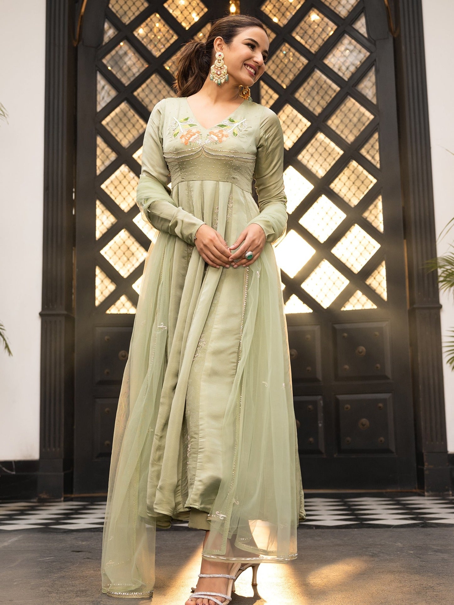 The Royals Green Anarkali Set