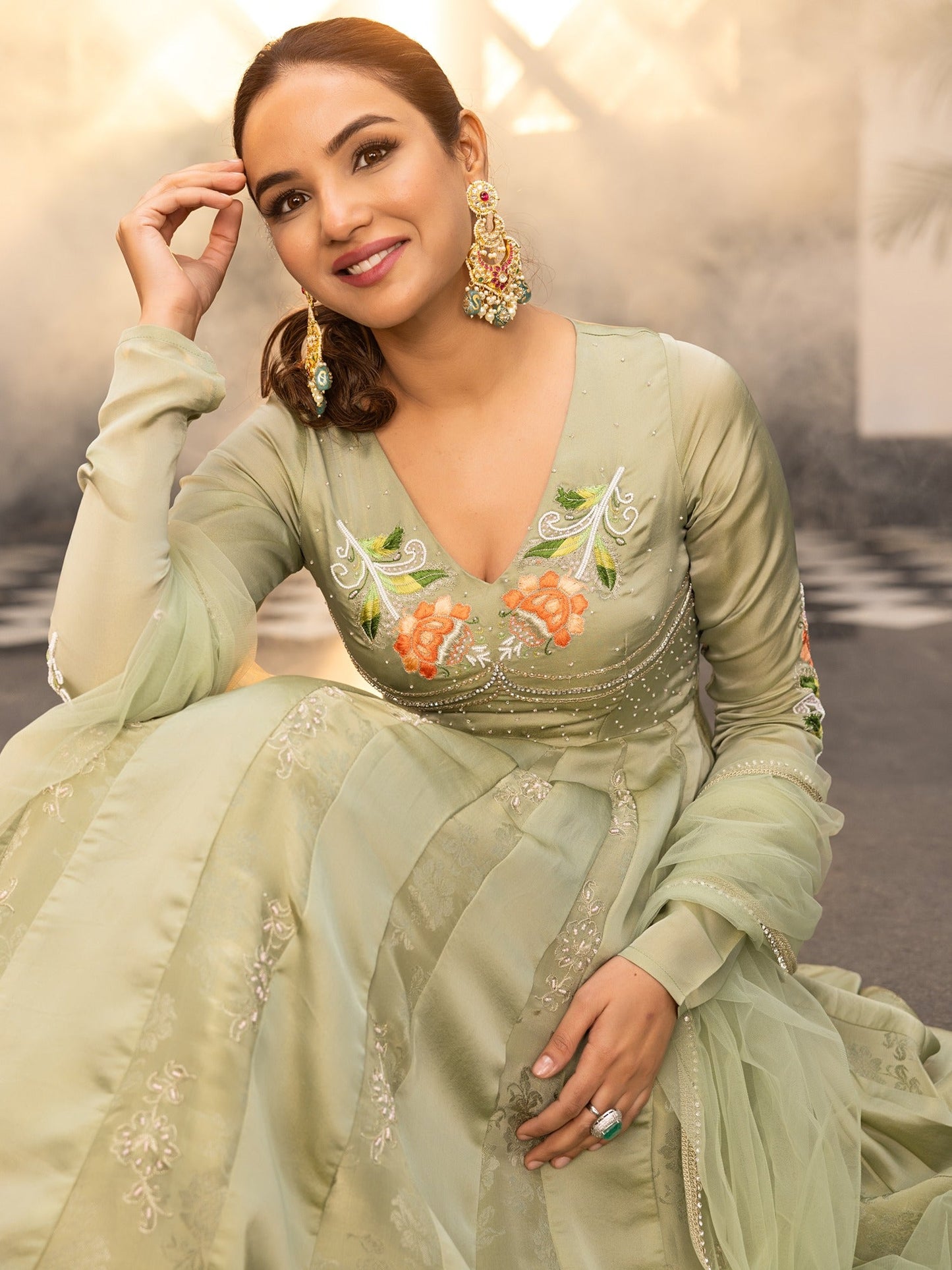 The Royals Green Anarkali Set