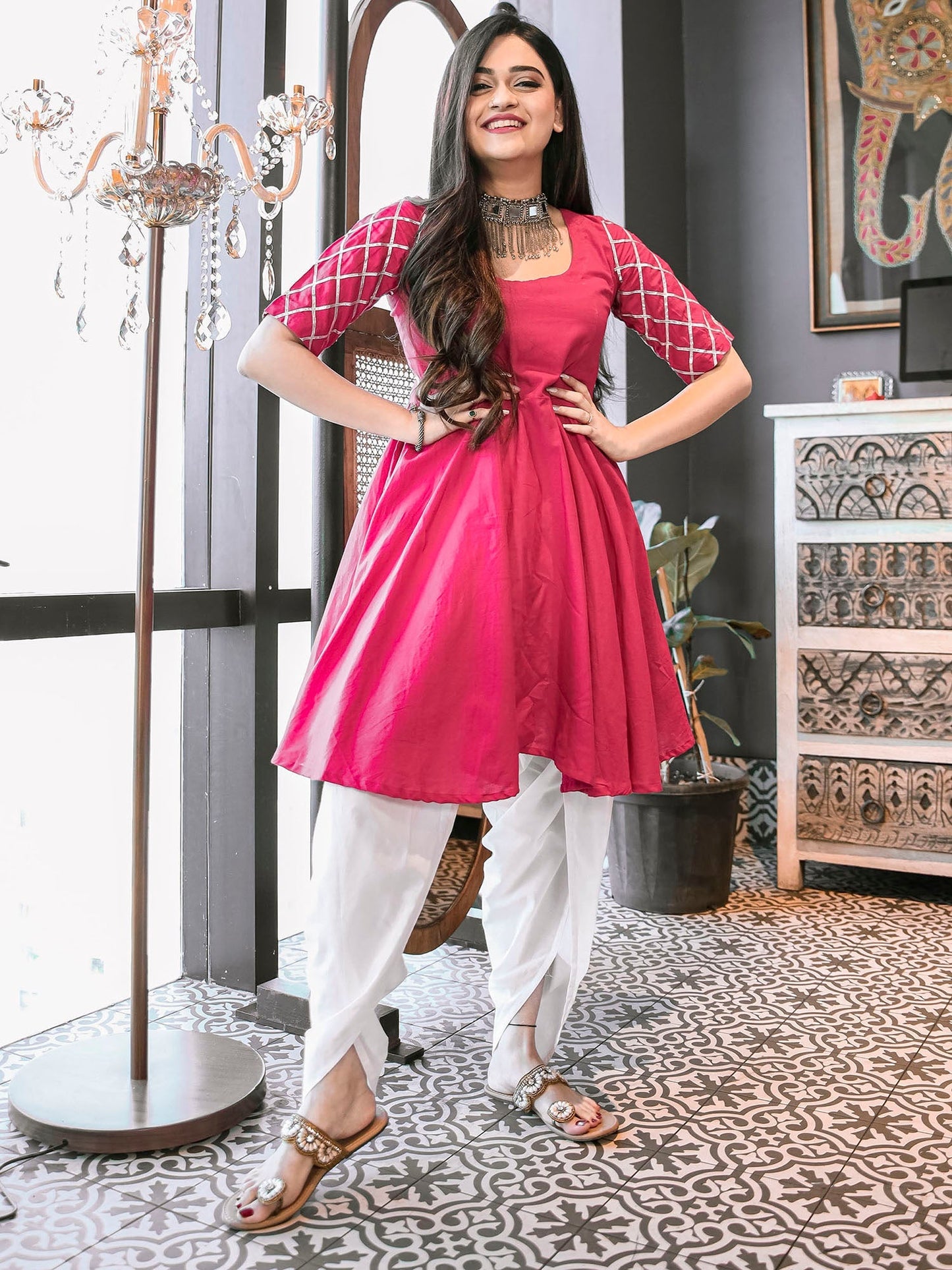 Purple Cotton Kurta and Dhoti Set