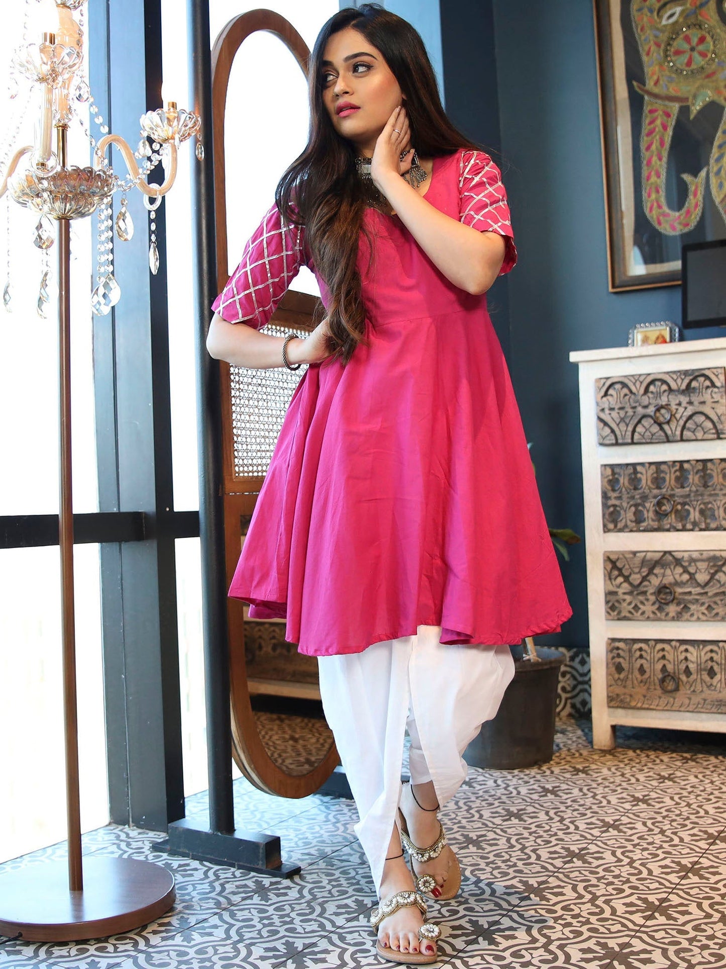 Purple Cotton Kurta and Dhoti Set