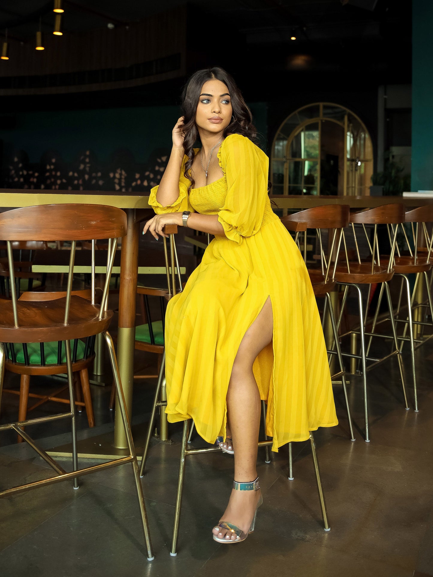 Yellow Chiffon Slit Dress