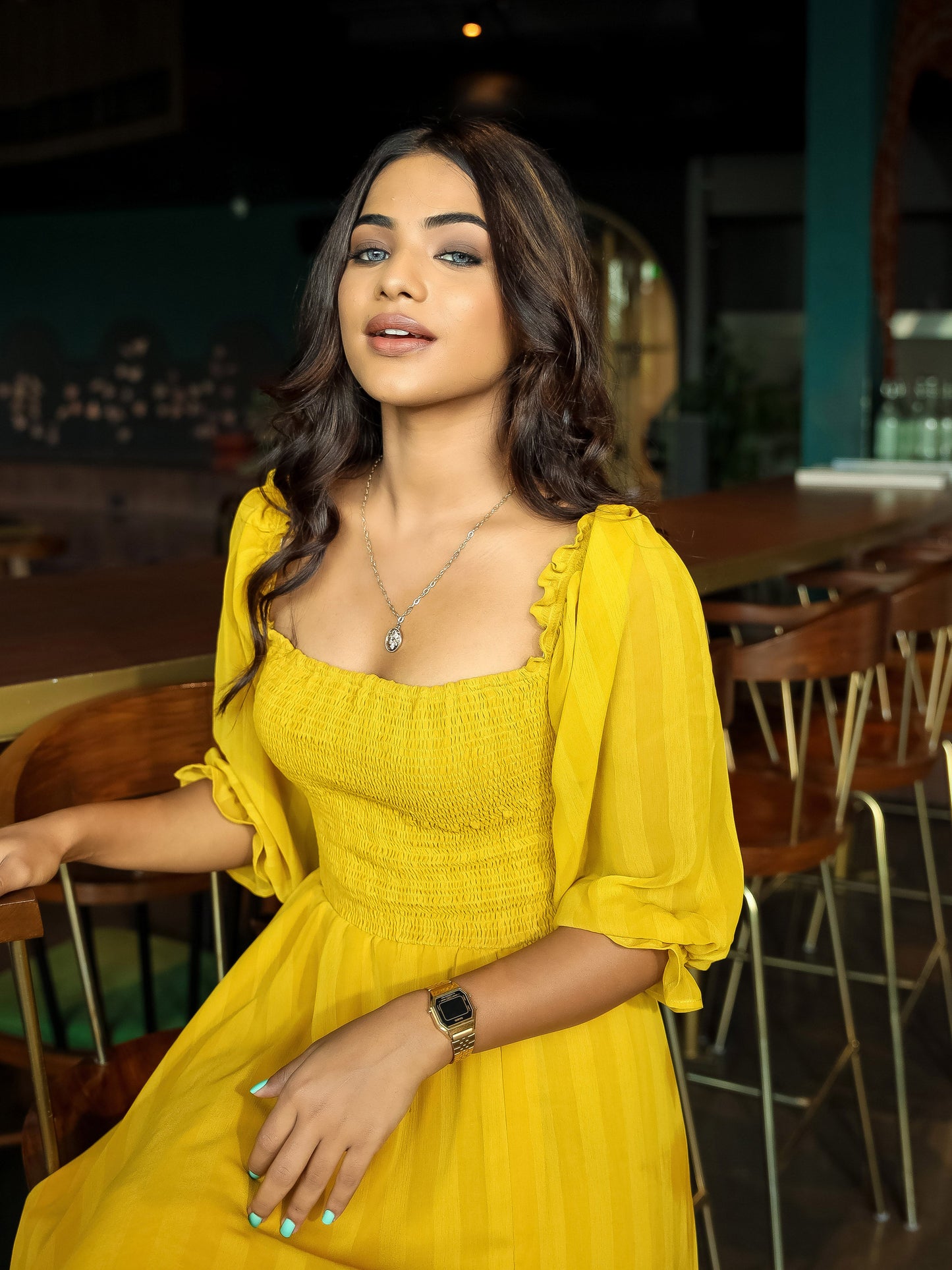 Yellow Chiffon Slit Dress