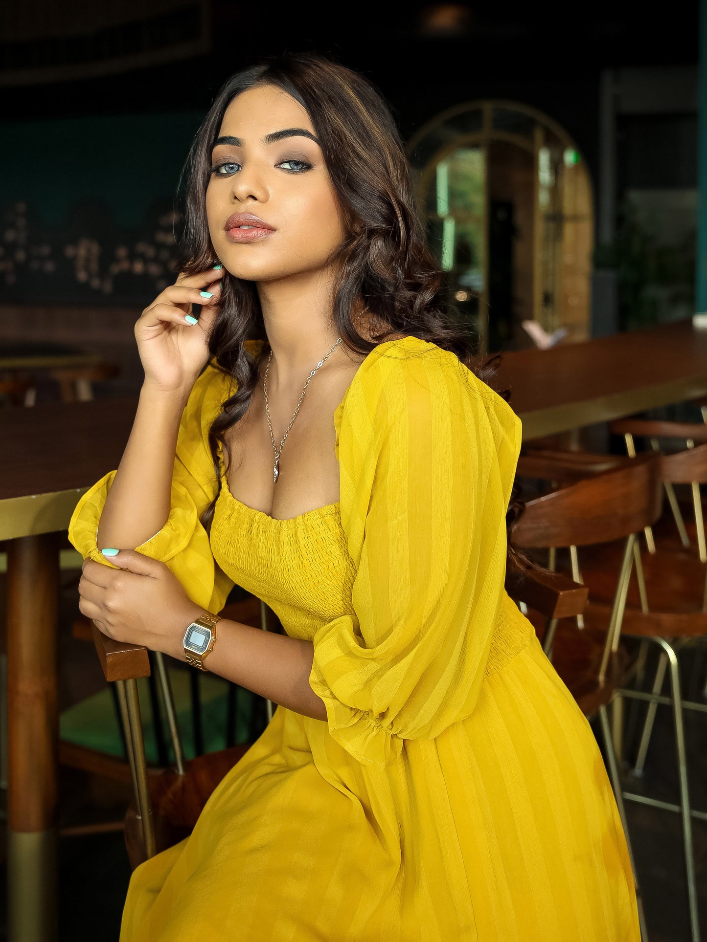 Yellow Chiffon Slit Dress
