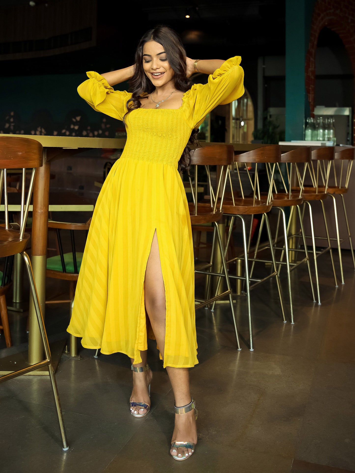 Yellow Chiffon Slit Dress