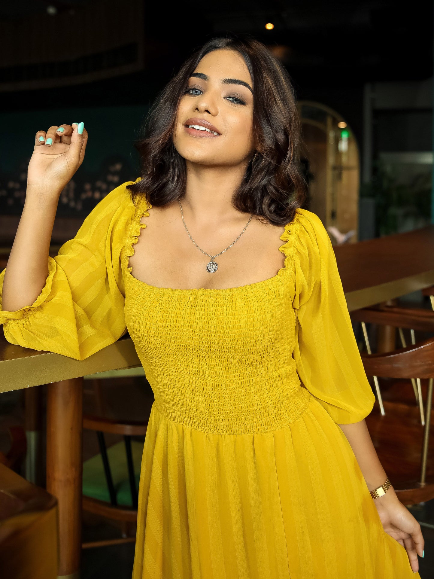 Yellow Chiffon Slit Dress